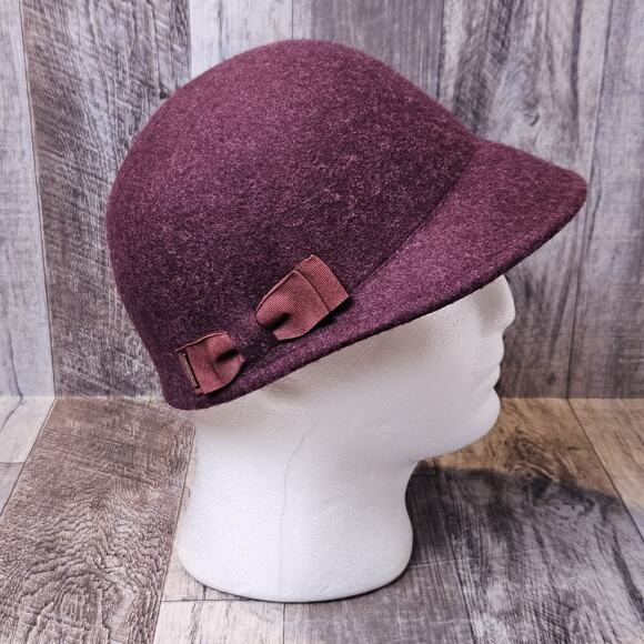 Ted Baker Wool Felt Peak Hat Womens Ribbon Bow Cloche Great Gatsby Roaring 20s - Picture 1 of 14